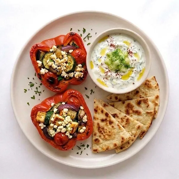 Cottage Cheese And Vegetable Stuffed Bell Pepper Skillet With Keto Flat Bread